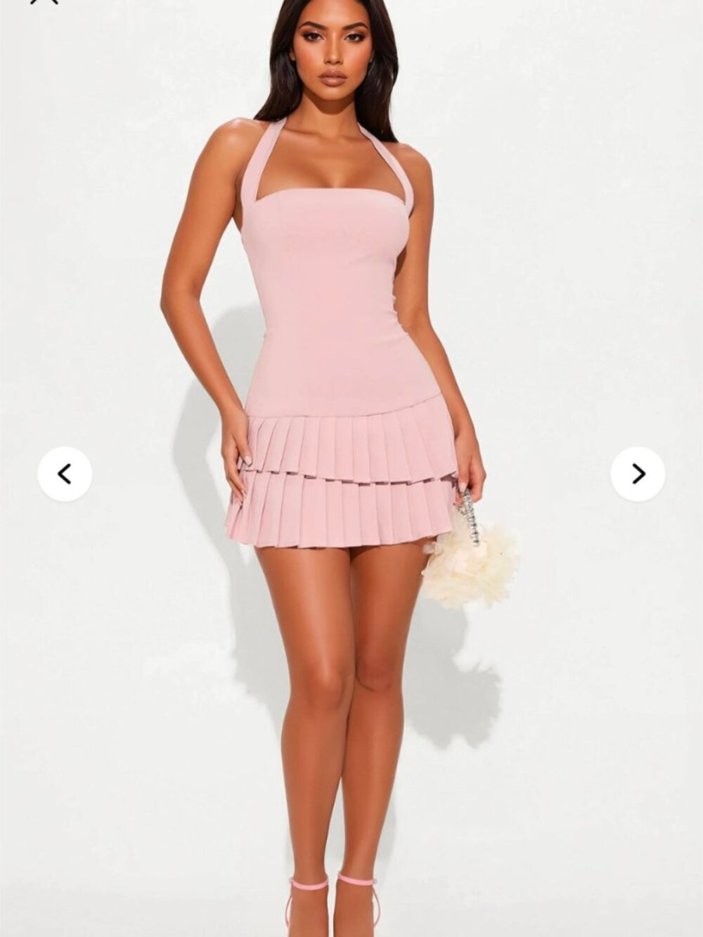 NWT Pink Halter Pleated Mini Dress M Mauve Pink Open Back Coquette